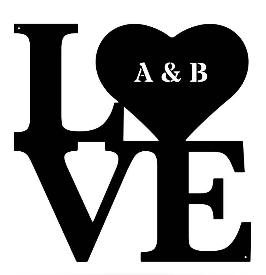 Love with heart & initials custom sign