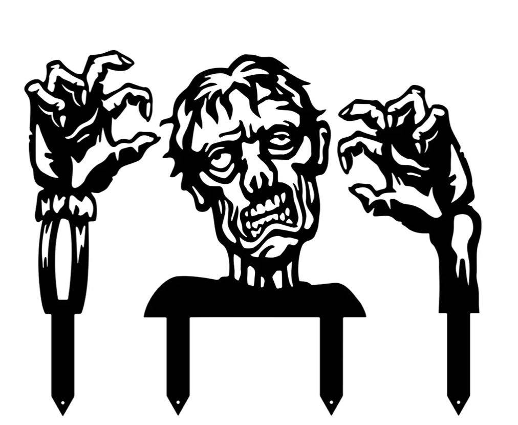 Zombie head and hands yard stake