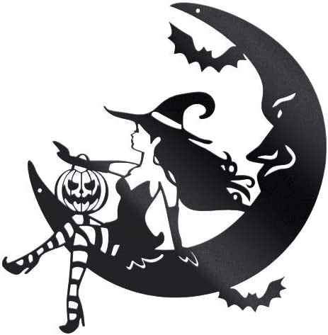 Witch on crescent moon sign
