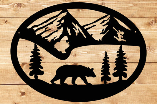 Bear Oval Scene Sign