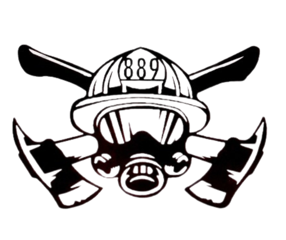 Firefighter Mask, Helmet, and Axe sign