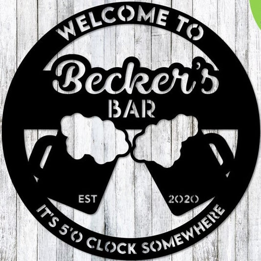 Welcome to _____ Bar, its 5 o'clock somewhere custom ale mug sign