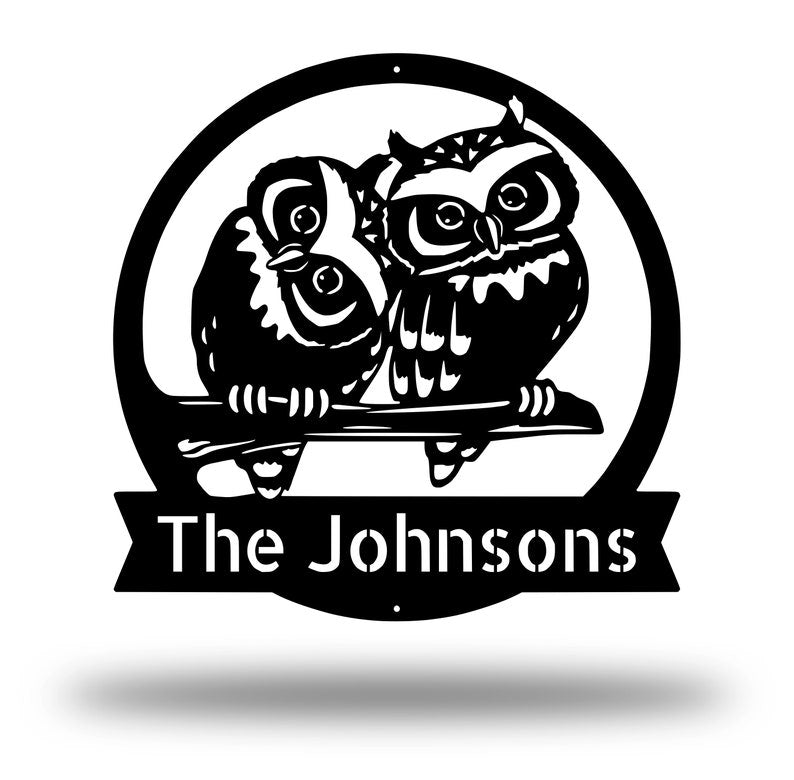 Owls on branch customizable sign