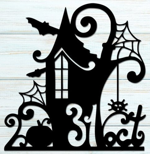 31st of October w/ scary house sign