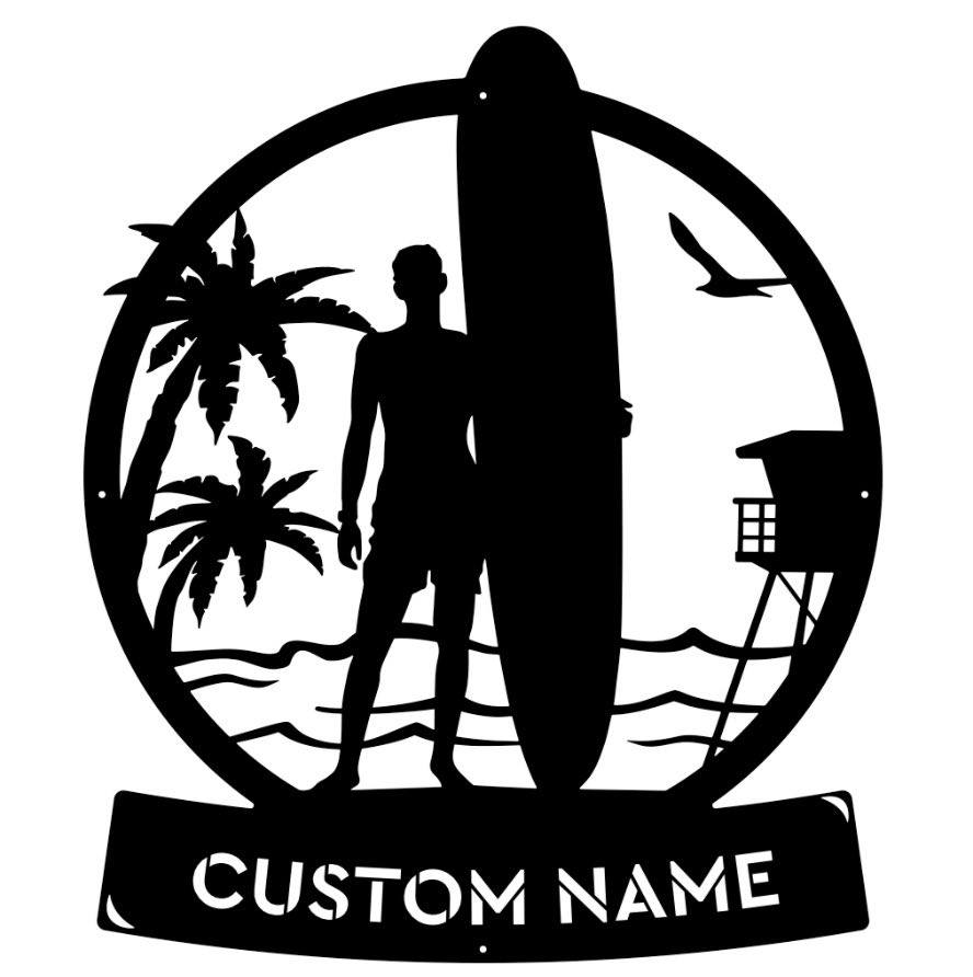 Surfer dude silhouette custom sign