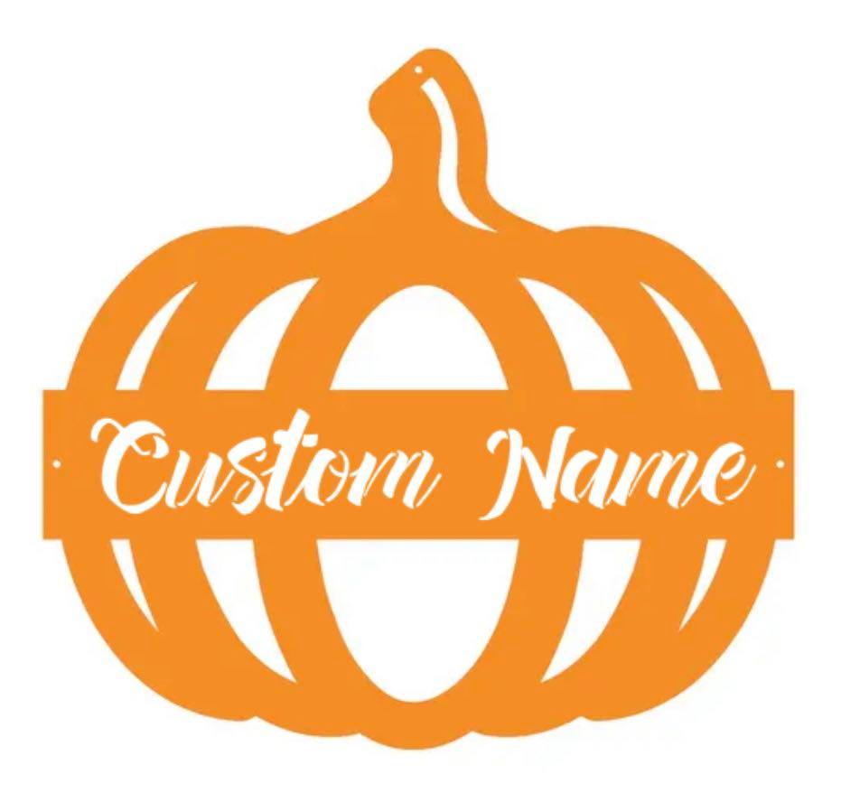 Pumpkin with custom name sign