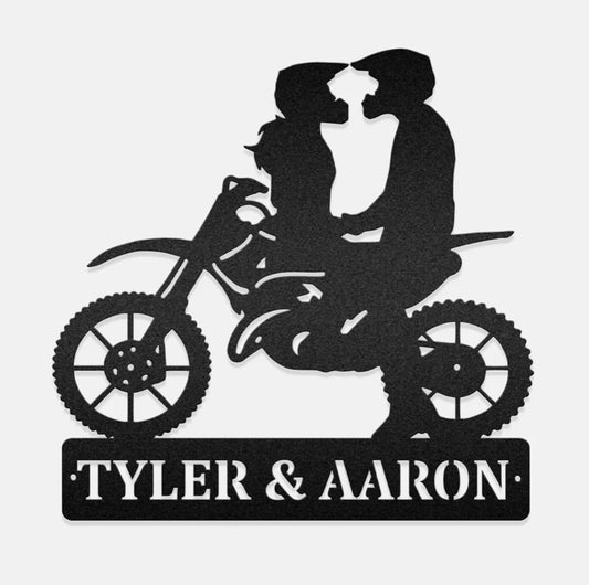 Couple on dirt bike customizable sign