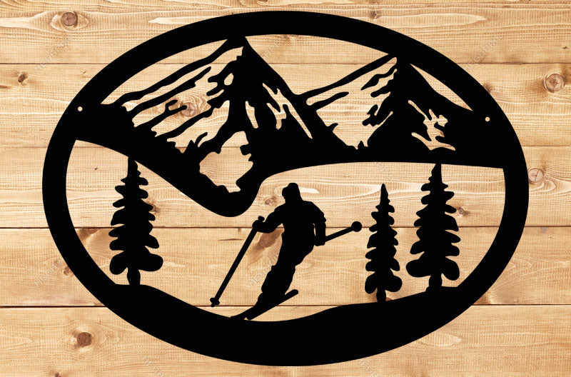 Skier Oval Scene Sign