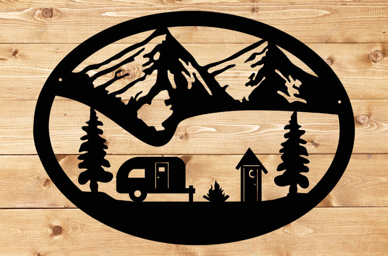 Camping Oval Scene Sign