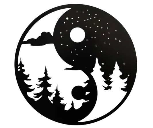 Ying and yang sign with trees