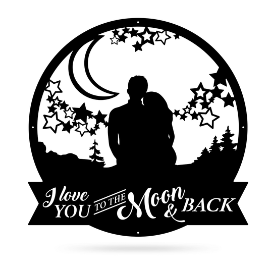 Couple silhouette W/ moon & stars 'I love you to the moon and back'